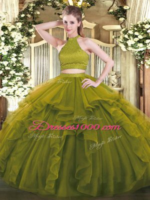 Sleeveless Beading and Ruffles Backless Quinceanera Dress