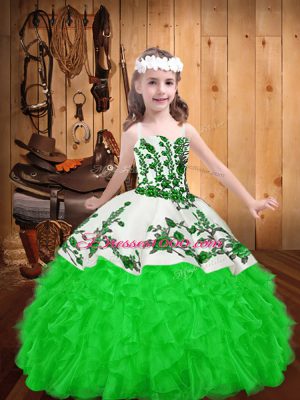 Cheap Green Sleeveless Embroidery and Ruffles Floor Length Womens Party Dresses