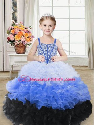 Admirable Multi-color Kids Formal Wear Sweet 16 and Quinceanera with Beading and Ruffles Straps Sleeveless Lace Up