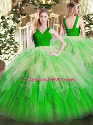 Comfortable Floor Length Zipper Sweet 16 Dress Multi-color for Military Ball and Sweet 16 and Quinceanera with Ruffles