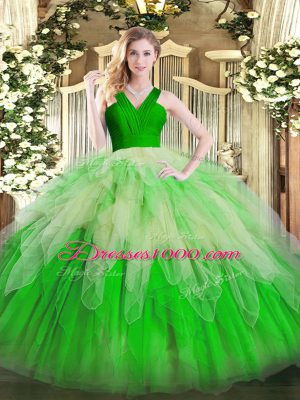 Comfortable Floor Length Zipper Sweet 16 Dress Multi-color for Military Ball and Sweet 16 and Quinceanera with Ruffles