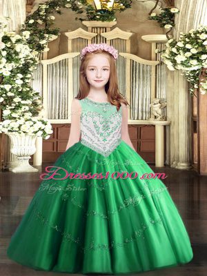 Charming Floor Length Green Pageant Dress for Girls Scoop Sleeveless Zipper