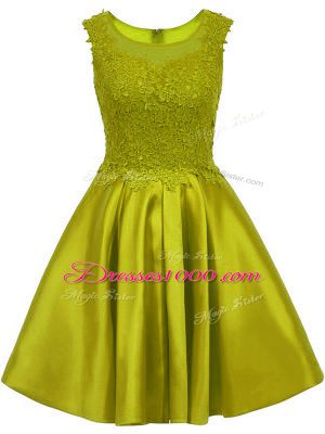 Olive Green A-line Lace Bridesmaids Dress Zipper Satin Sleeveless Mini Length