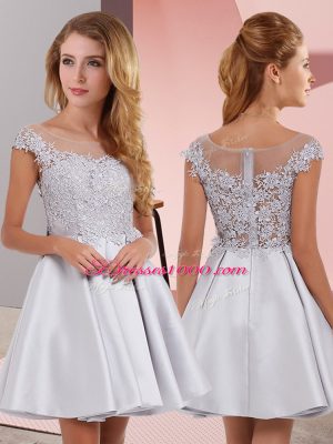 Silver Zipper Court Dresses for Sweet 16 Lace Sleeveless Mini Length