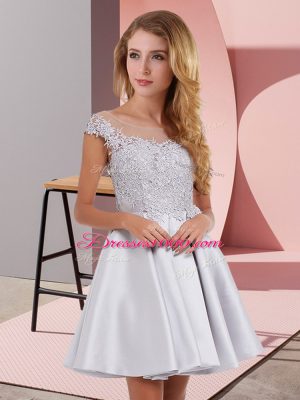 Silver Zipper Court Dresses for Sweet 16 Lace Sleeveless Mini Length