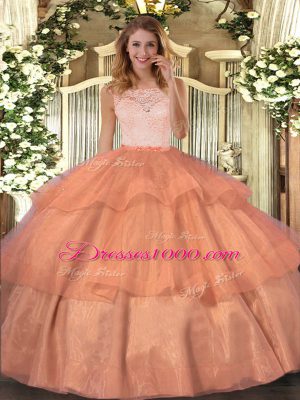 Custom Fit Sleeveless Lace and Ruffled Layers Clasp Handle Quinceanera Gown