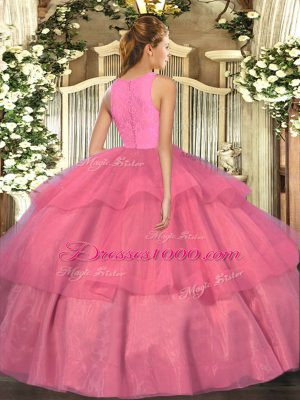 Custom Fit Sleeveless Lace and Ruffled Layers Clasp Handle Quinceanera Gown