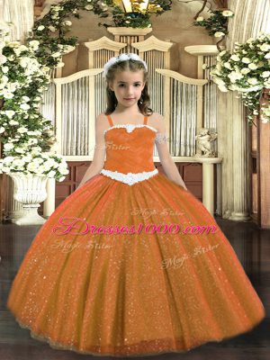 Straps Sleeveless Tulle Winning Pageant Gowns Appliques Lace Up