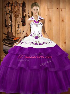 Sleeveless Sweep Train Embroidery and Ruffled Layers Lace Up Quinceanera Dresses