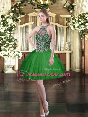 Custom Made Dark Green Dress for Prom Prom and Party with Beading and Ruffles Halter Top Sleeveless Lace Up