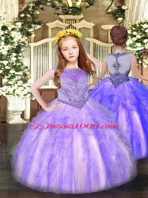 Organza Sleeveless Floor Length 15th Birthday Dress and Beading and Ruffles