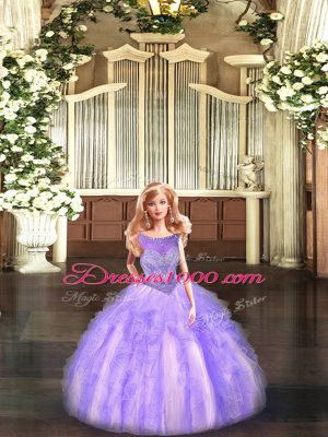 Organza Sleeveless Floor Length 15th Birthday Dress and Beading and Ruffles