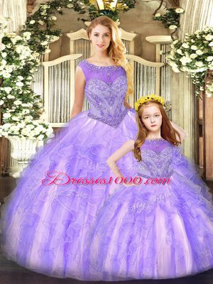 Organza Sleeveless Floor Length 15th Birthday Dress and Beading and Ruffles