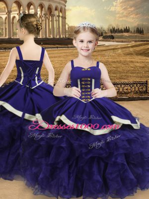 Attractive Purple Ball Gowns Straps Sleeveless Organza Floor Length Lace Up Beading and Ruffles Little Girls Pageant Dress