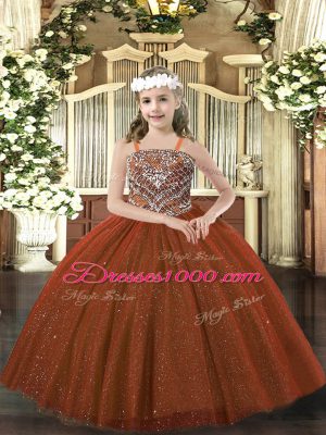 New Arrival Floor Length Lace Up Kids Formal Wear Rust Red for Party and Quinceanera with Beading