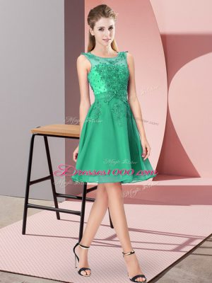Exceptional Empire Wedding Guest Dresses Turquoise Scoop Chiffon Sleeveless Knee Length Zipper