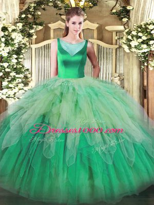 Traditional Multi-color Ball Gowns Scoop Sleeveless Organza Floor Length Backless Beading and Ruffles Quince Ball Gowns