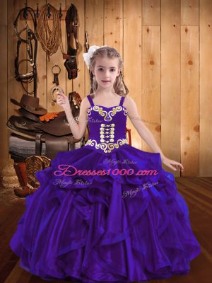 Amazing Floor Length Purple Pageant Dress for Teens Straps Sleeveless Lace Up