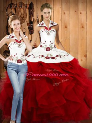 Satin and Organza Sleeveless Floor Length Quinceanera Dresses and Embroidery and Ruffles