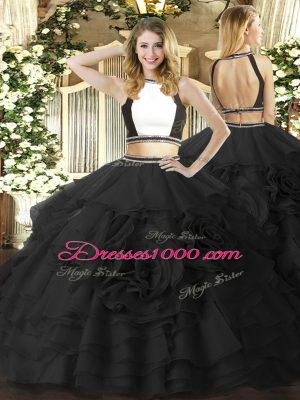 Halter Top Sleeveless Tulle Ball Gown Prom Dress Ruffled Layers Zipper