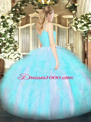 Amazing Lavender Quinceanera Dresses Military Ball and Sweet 16 and Quinceanera with Ruffles Spaghetti Straps Sleeveless Zipper
