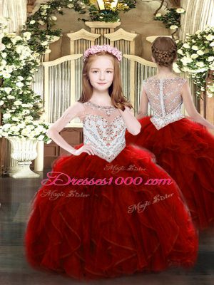 Beautiful Scoop Sleeveless Lace Up Sweet 16 Dresses Wine Red Tulle