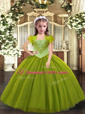 Fantastic Straps Sleeveless Tulle Child Pageant Dress Beading Lace Up