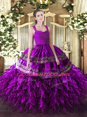 Dramatic Fuchsia Sleeveless Organza Zipper Vestidos de Quinceanera for Military Ball and Sweet 16 and Quinceanera