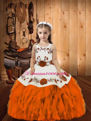 Floor Length Ball Gowns Sleeveless Orange Pageant Dresses Lace Up