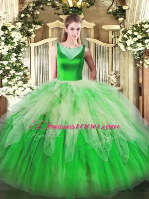 Stunning Multi-color Ball Gowns Scoop Sleeveless Tulle Floor Length Side Zipper Beading and Ruffles 15 Quinceanera Dress