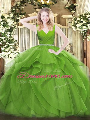 Floor Length Zipper Quinceanera Gown for Military Ball and Sweet 16 and Quinceanera with Beading and Ruffles