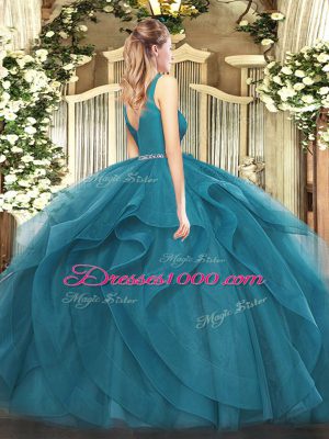 Floor Length Zipper Quinceanera Gown for Military Ball and Sweet 16 and Quinceanera with Beading and Ruffles