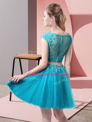 Attractive Eggplant Purple Two Pieces Tulle Scoop Sleeveless Appliques Mini Length Zipper Prom Dresses