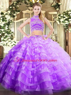 Customized Sleeveless Beading and Ruffled Layers Backless Quinceanera Dress