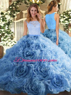 Fine Sleeveless Floor Length Beading and Ruffles Zipper Quinceanera Dresses with Baby Blue