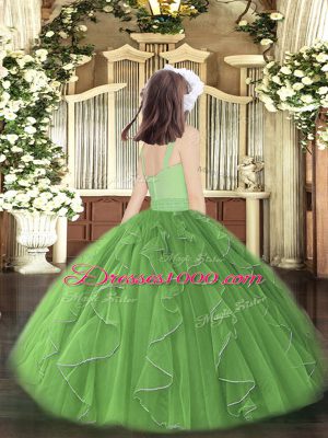 Customized Floor Length Wine Red Pageant Dress for Girls Organza Sleeveless Beading and Ruffles