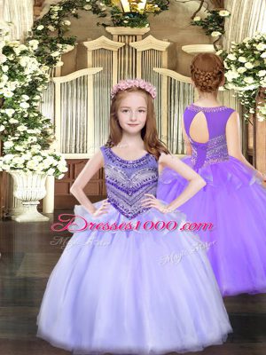 Super Lavender Quinceanera Gown Military Ball and Sweet 16 and Quinceanera with Beading and Ruching Scoop Sleeveless Lace Up