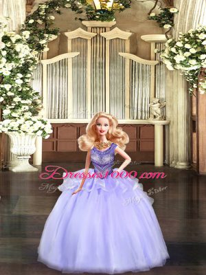 Super Lavender Quinceanera Gown Military Ball and Sweet 16 and Quinceanera with Beading and Ruching Scoop Sleeveless Lace Up