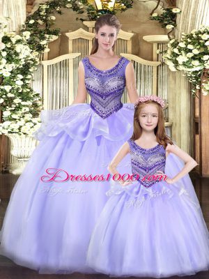 Super Lavender Quinceanera Gown Military Ball and Sweet 16 and Quinceanera with Beading and Ruching Scoop Sleeveless Lace Up