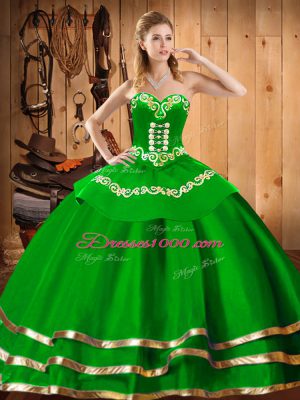 Unique Sweetheart Sleeveless Ball Gown Prom Dress Floor Length Embroidery Green Organza