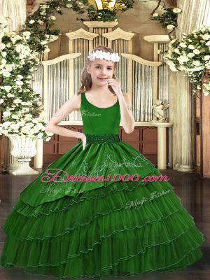 Sleeveless Zipper Floor Length Beading and Embroidery and Ruffled Layers Little Girls Pageant Dress Wholesale