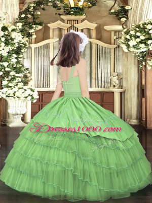 Sleeveless Zipper Floor Length Beading and Embroidery and Ruffled Layers Little Girls Pageant Dress Wholesale