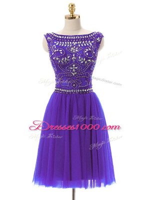 Discount Mini Length Zipper Prom Gown Purple for Prom and Party with Beading