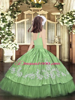 Taffeta Sleeveless Floor Length Pageant Gowns For Girls and Beading and Appliques