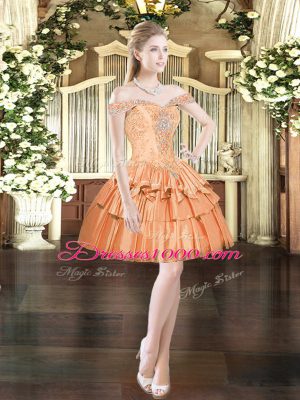 Orange Red Off The Shoulder Lace Up Beading and Ruffled Layers Prom Dress Sleeveless