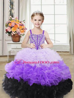Organza Straps Sleeveless Lace Up Beading and Ruffles Child Pageant Dress in Multi-color