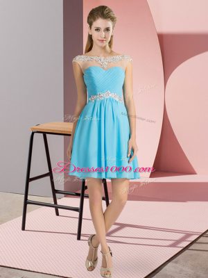 Dazzling Beading Prom Dresses Aqua Blue Lace Up Cap Sleeves Mini Length