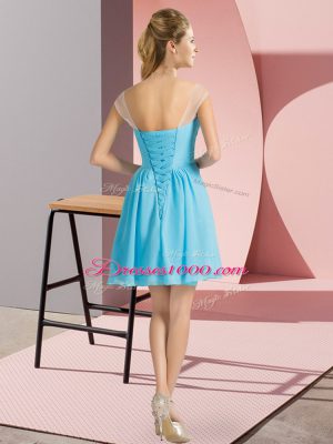 Dazzling Beading Prom Dresses Aqua Blue Lace Up Cap Sleeves Mini Length