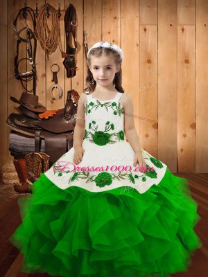 Low Price Sleeveless Embroidery and Ruffles Lace Up Kids Pageant Dress