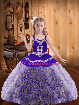 Trendy Straps Sleeveless Fabric With Rolling Flowers Girls Pageant Dresses Embroidery and Ruffles Lace Up